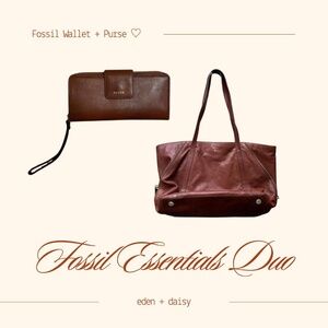 Brown Fossil Wallet + Purse Bundle